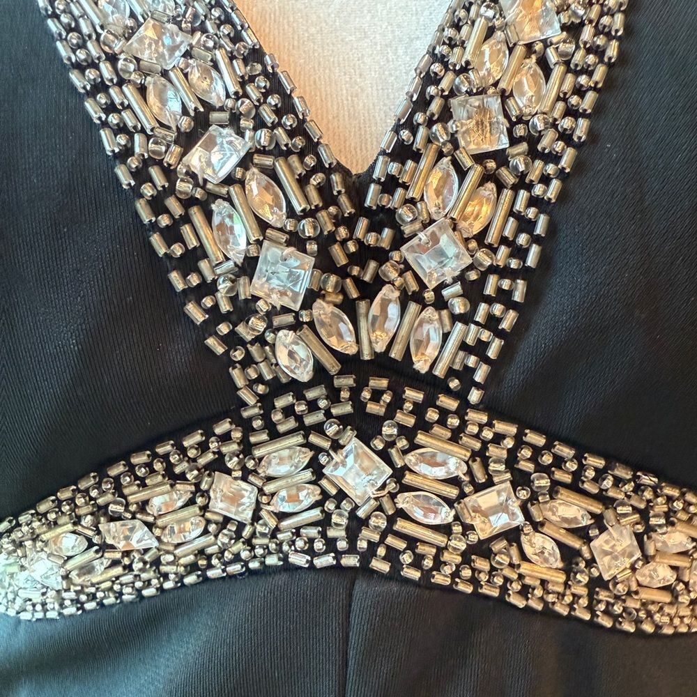Delaru Size 5/6 Elegant Black Halter Dress with Beading Wedding Prom Occasions. - Picture 6 of 12